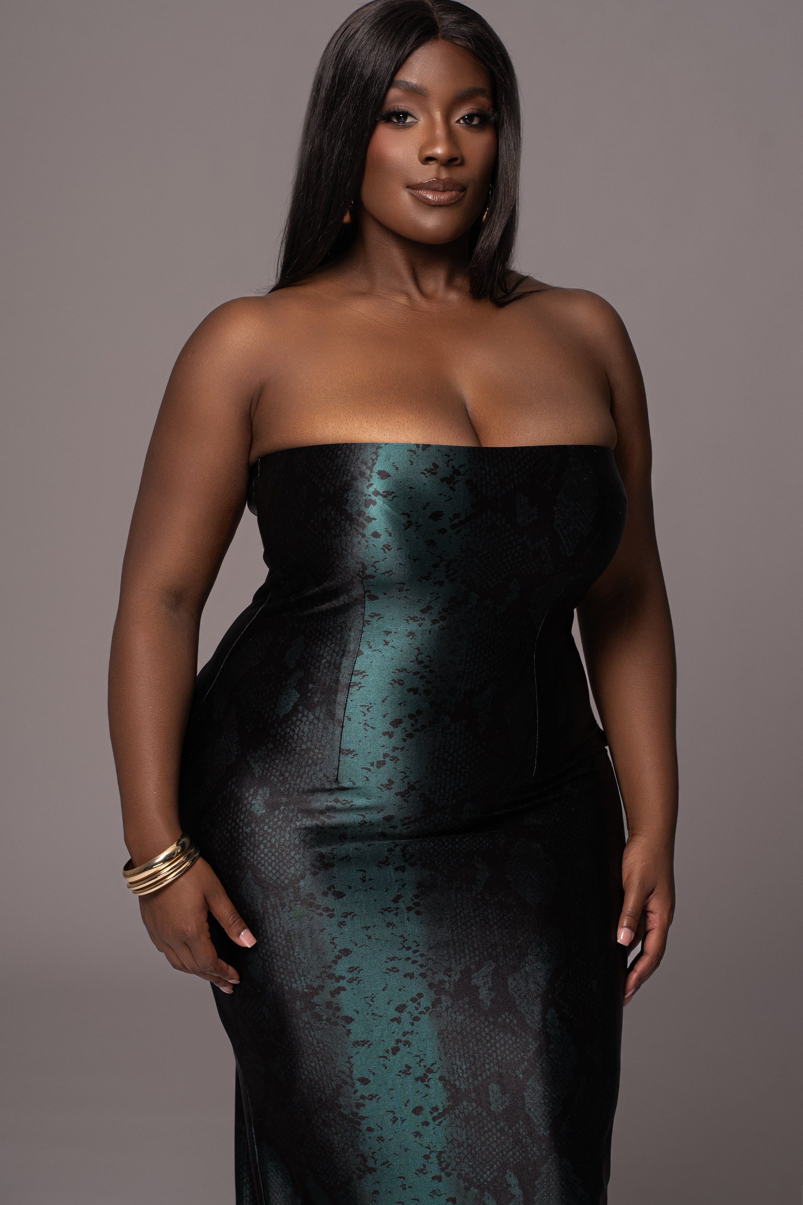 Green Bianca Snakeskin Slit Dress sold by JLUXLABEL product image thumbnail 2