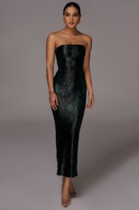 Green Bianca Snakeskin Slit Dress sold by JLUXLABEL