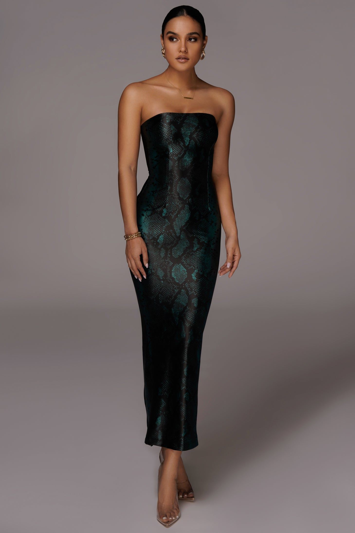 Green Bianca Snakeskin Slit Dress sold by JLUXLABEL product image thumbnail 4