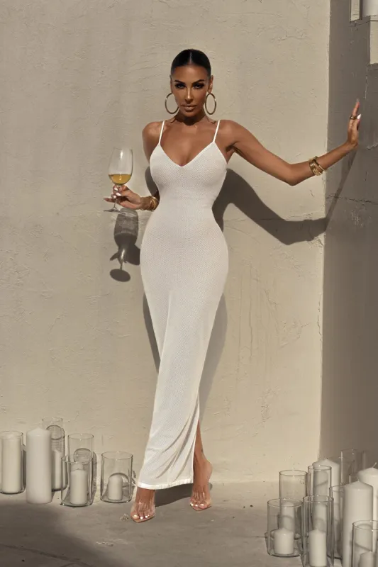 White Elba Knit Maxi Dress sold by JLUXLABEL