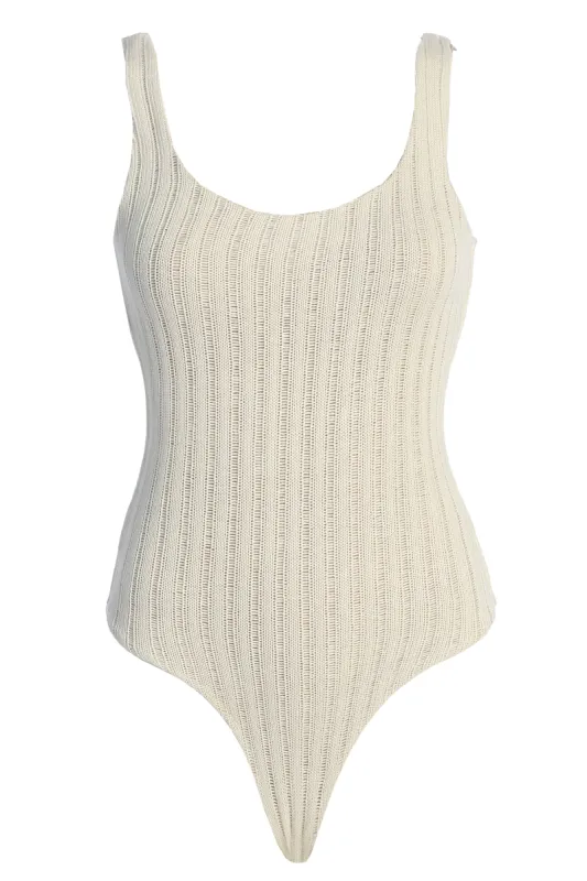 White Luz Rib Knit Bodysuit sold by JLUXLABEL