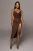 Chocolate Spring Ruched Linen Skirt sold by JLUXLABEL