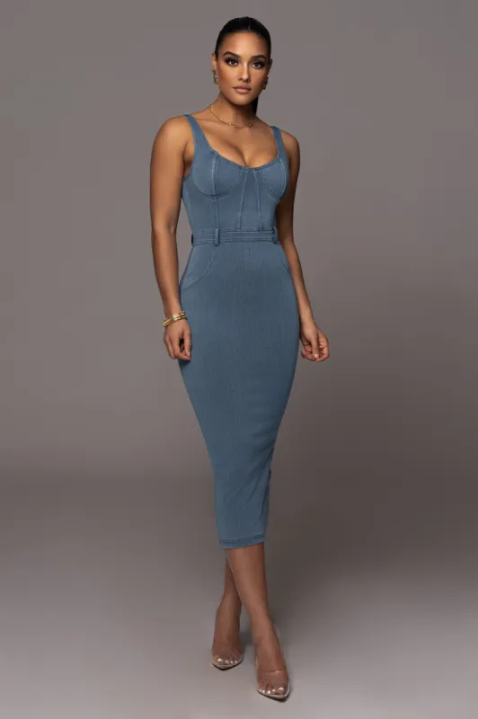 NAT & LIV x JLUXLABEL Denim Malika Midi Dress sold by JLUXLABEL