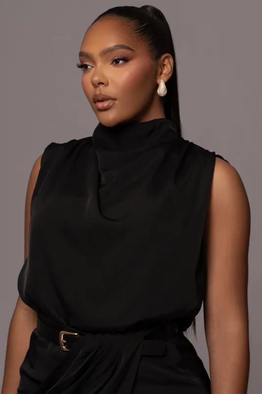 Black Desiree Mock Neck Top sold by JLUXLABEL