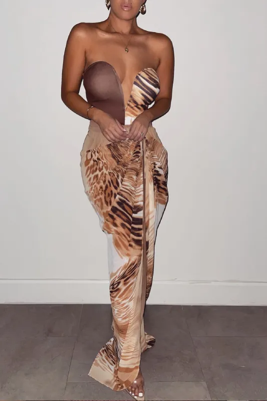 Tan Versailles Sweetheart Maxi Skirt Set made by JLUXLABEL