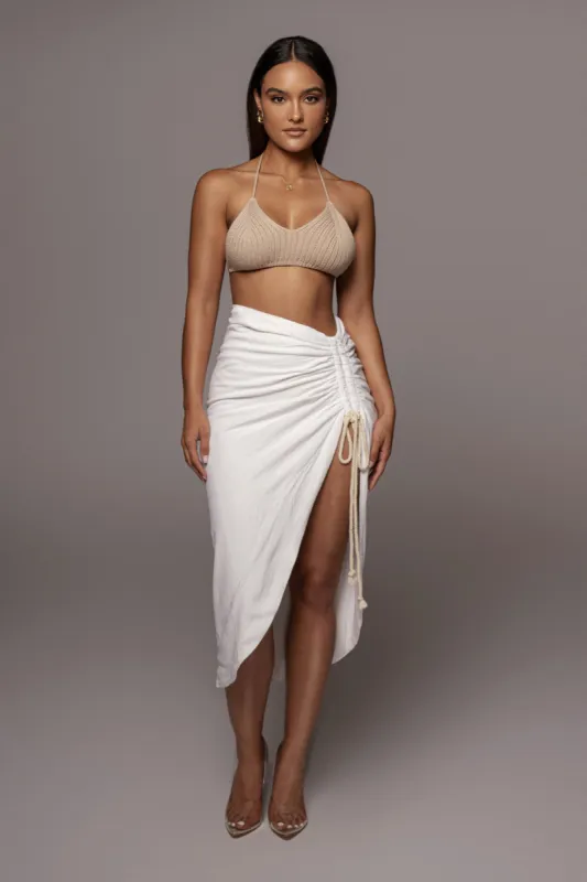 Ivory Spring Ruched Linen Skirt sold by JLUXLABEL