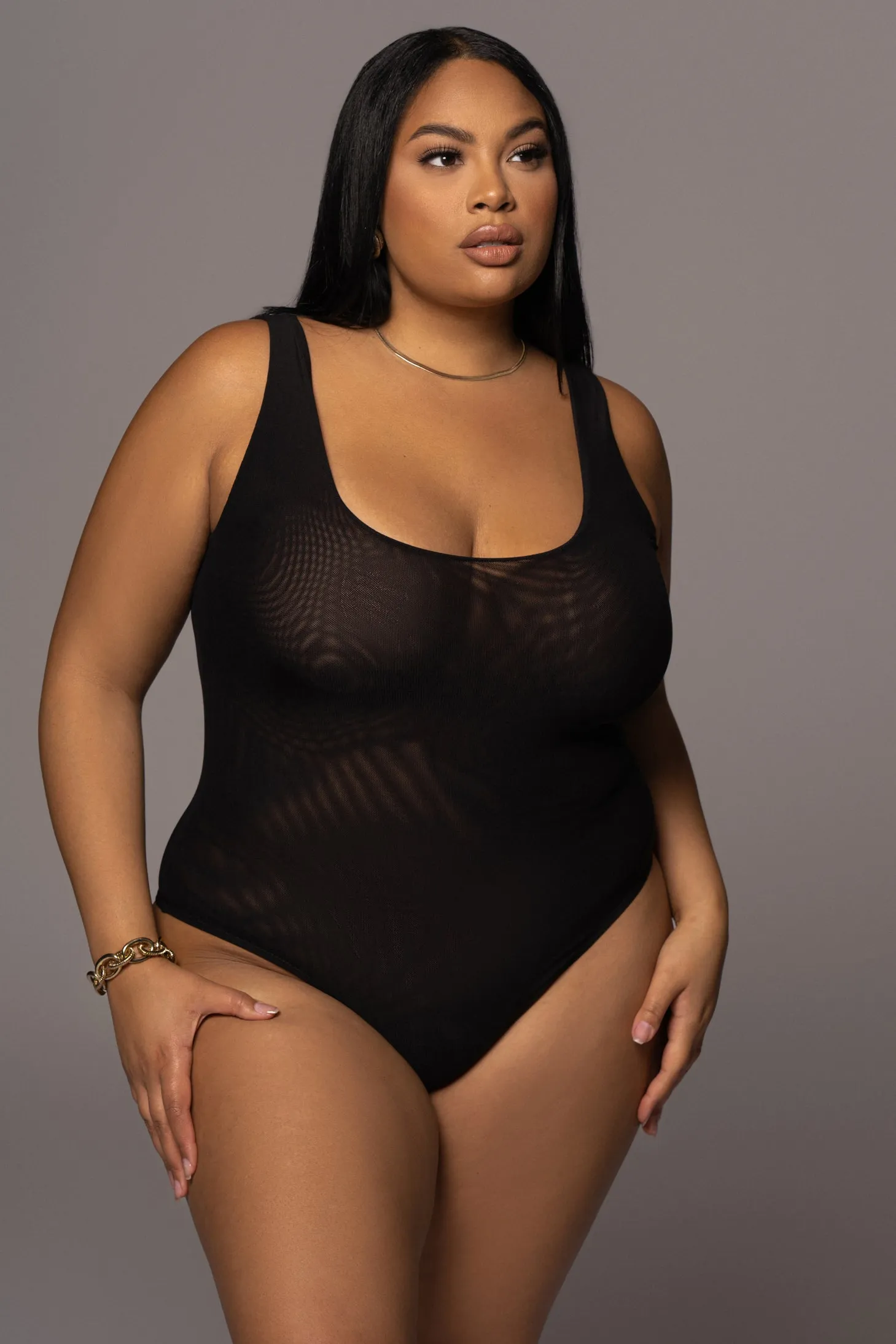 Black Mesh Essentials Tank Bodysuit Undergarment sold by JLUXLABEL product image thumbnail 2