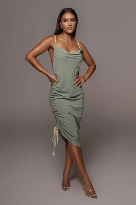 Sage Bahari Ruched Linen Dress sold by JLUXLABEL