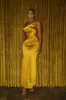Yellow Satin Belle Maxi Dress sold by JLUXLABEL
