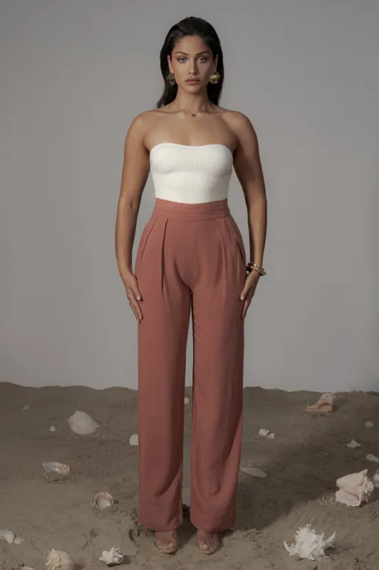 Terra Cotta Villa Views Linen Trousers sold by JLUXLABEL