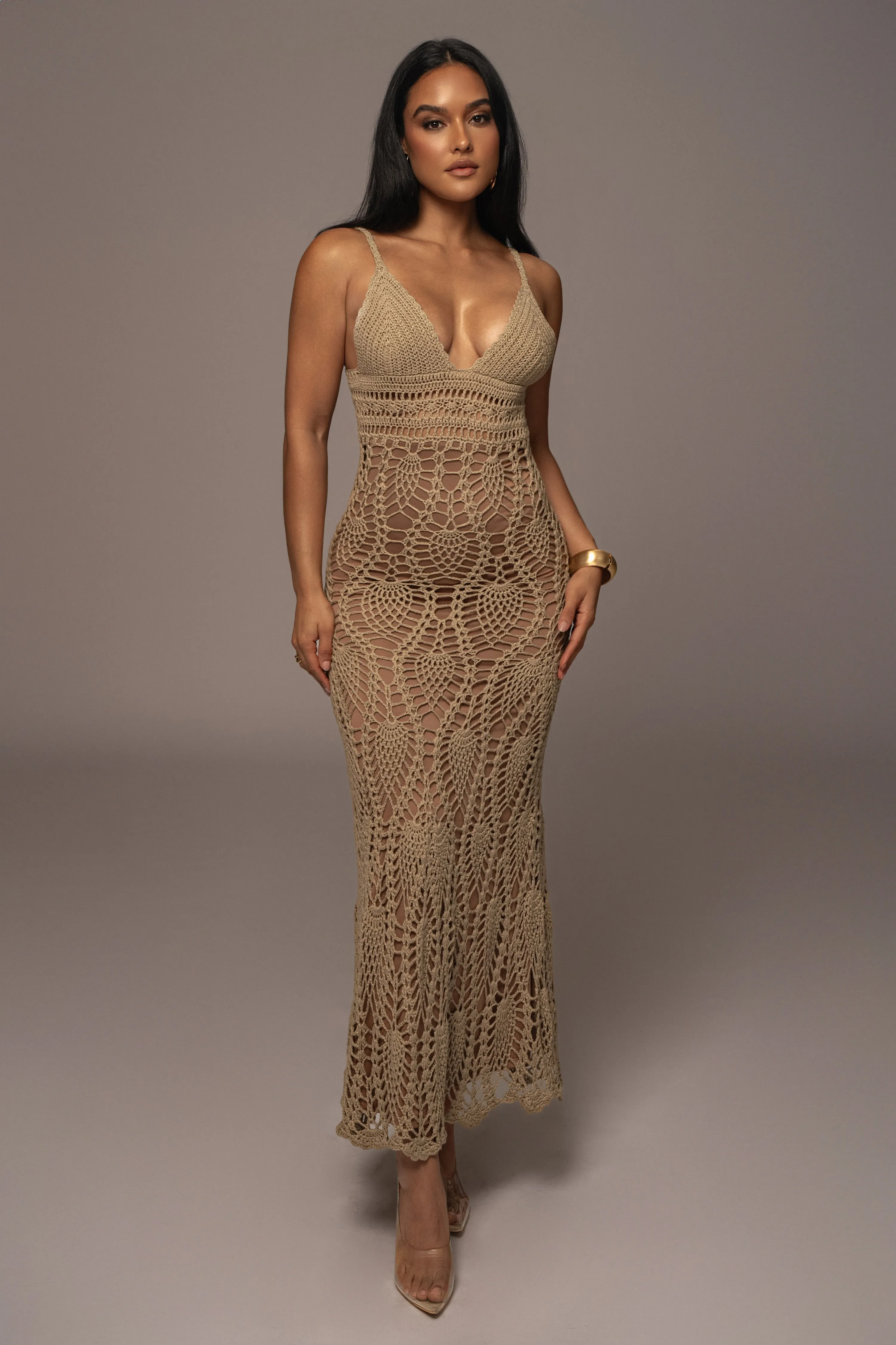 Mocha Great Escape Crochet Maxi Dress sold by JLUXLABEL