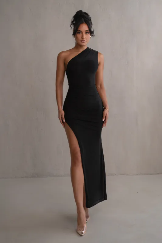 Black Eden One Shoulder Maxi Dress sold by JLUXLABEL