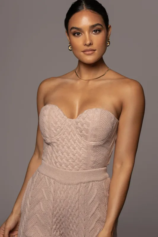 Beige Davina Sweater Knit Bustier Top sold by JLUXLABEL