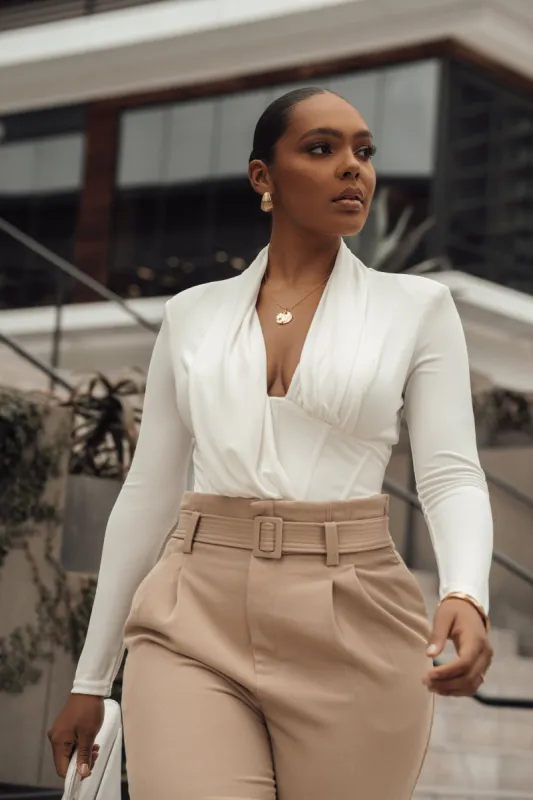 White Drape Corset Bodysuit sold by JLUXLABEL