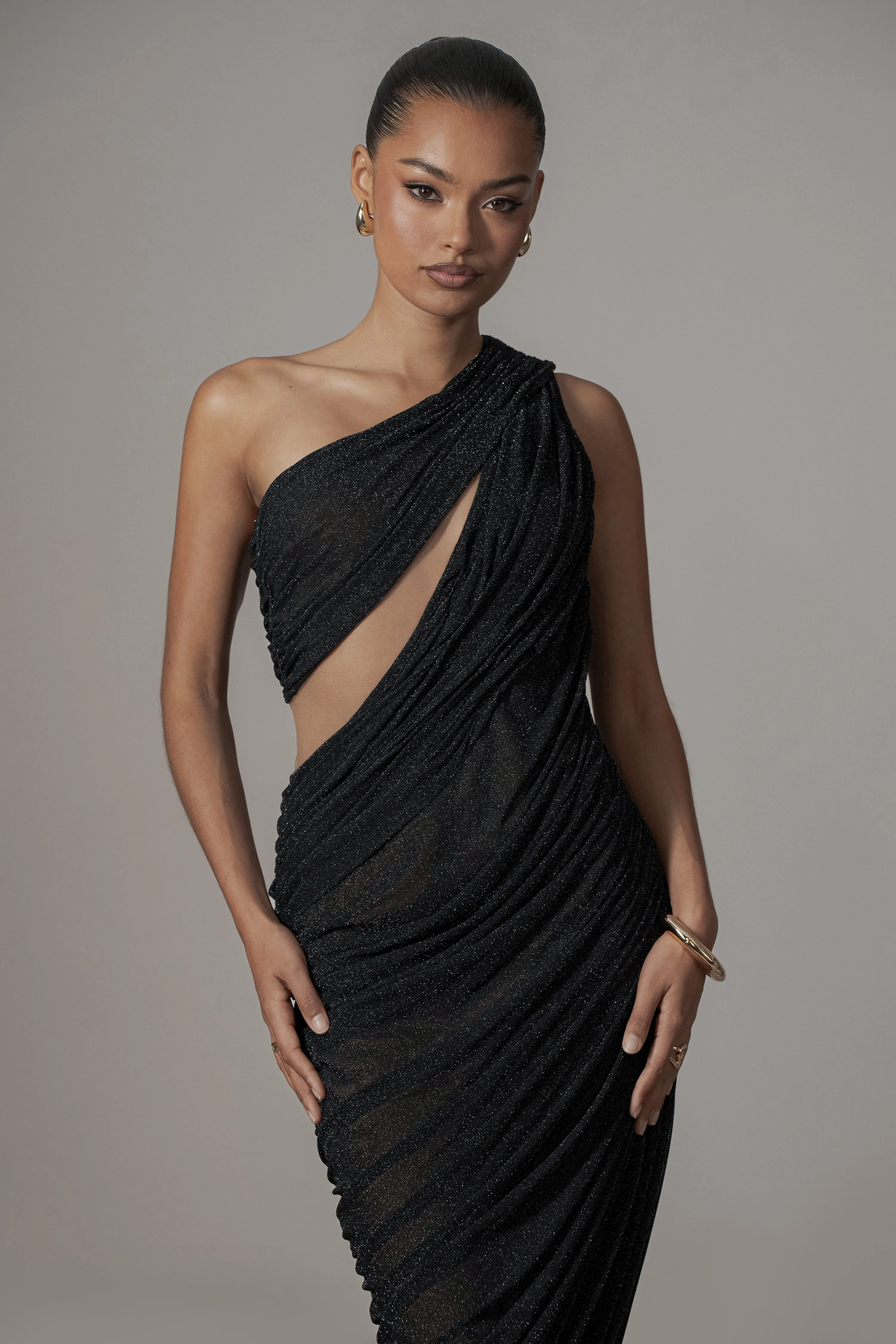 Black Aura Shimmer Midi Dress sold by JLUXLABEL product image thumbnail 3