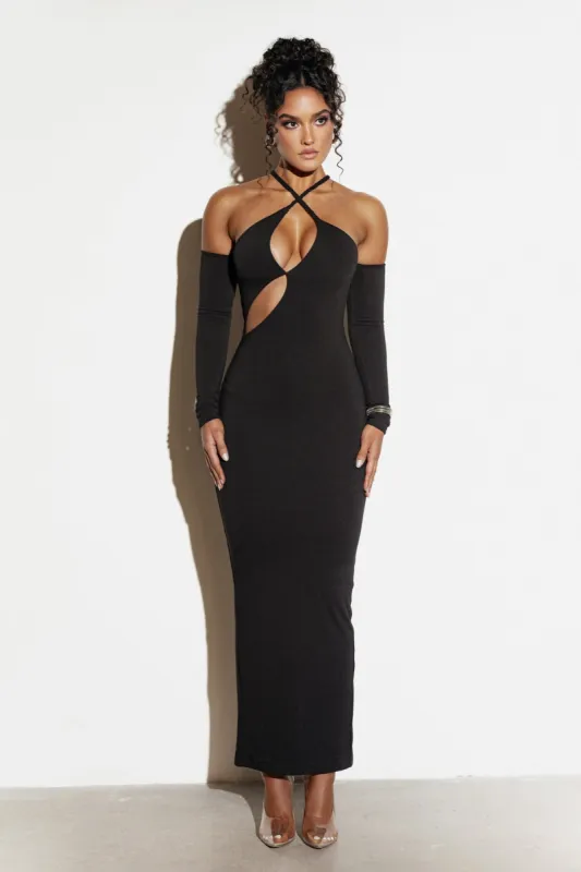 Noir Soledad Cross Maxi Dress made by JLUXLABEL