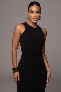 Noir Jacqui Midi Dress sold by JLUXLABEL