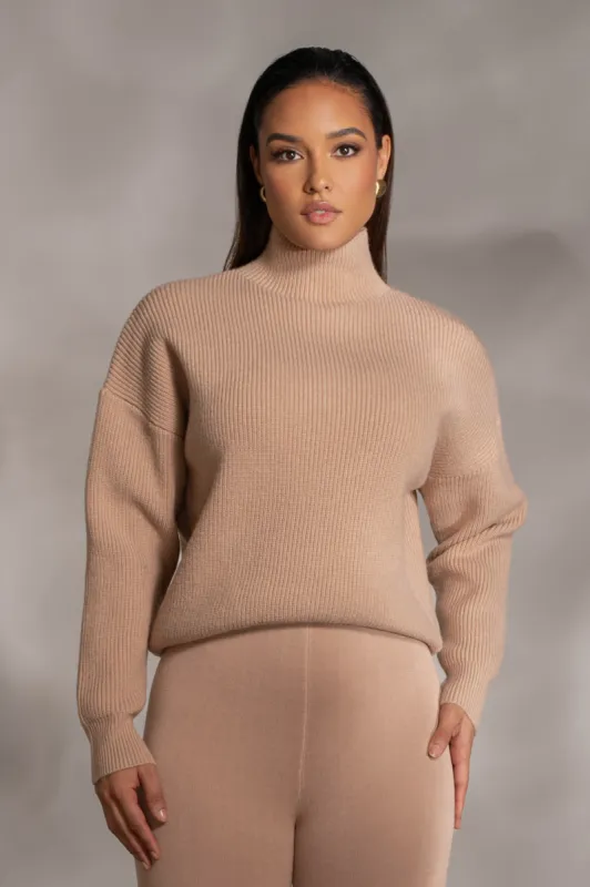 Beige Jenni Turtleneck Sweater Top sold by JLUXLABEL
