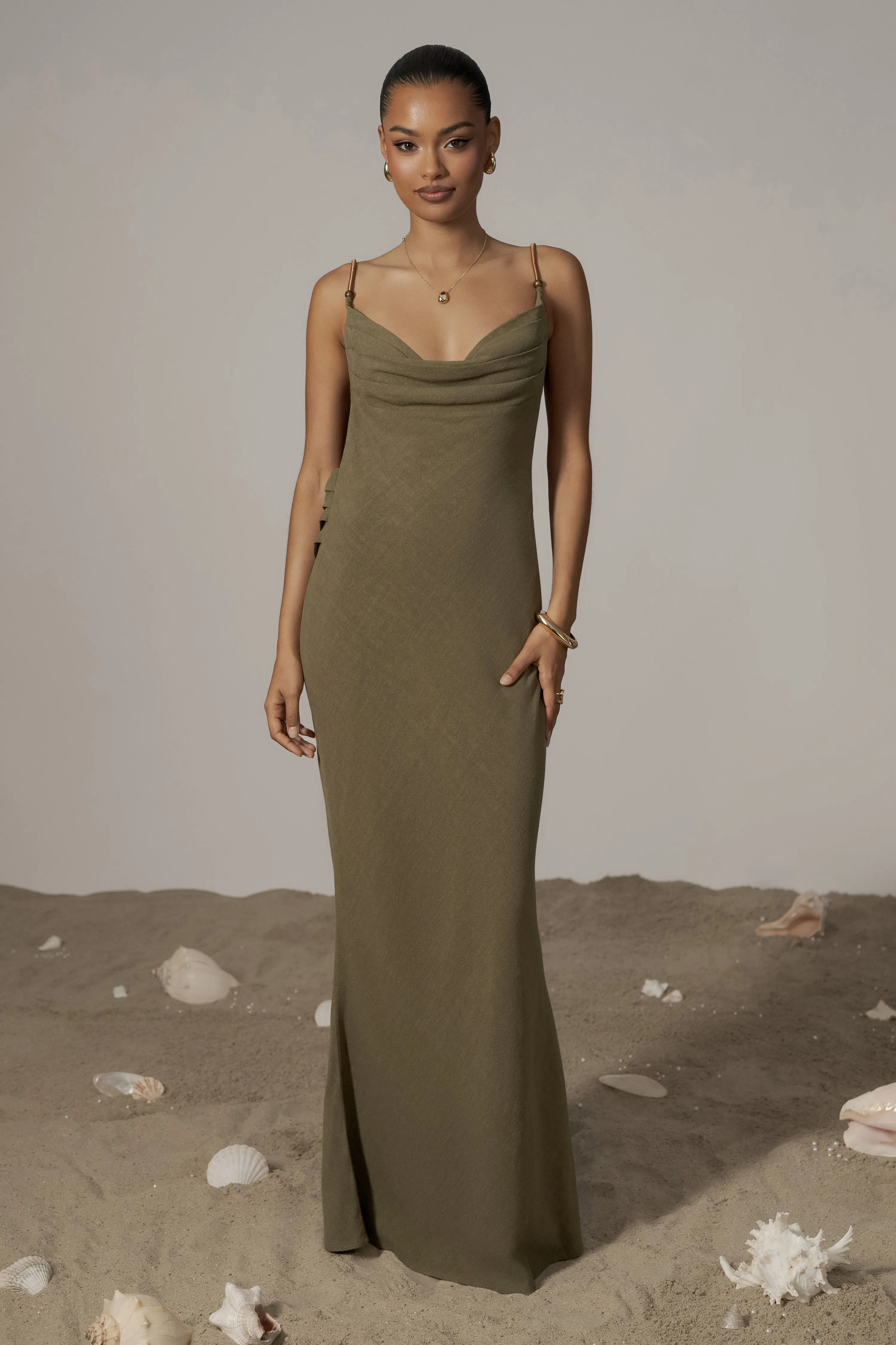 Olive Getaway Linen Maxi Dress sold by JLUXLABEL product image thumbnail 3