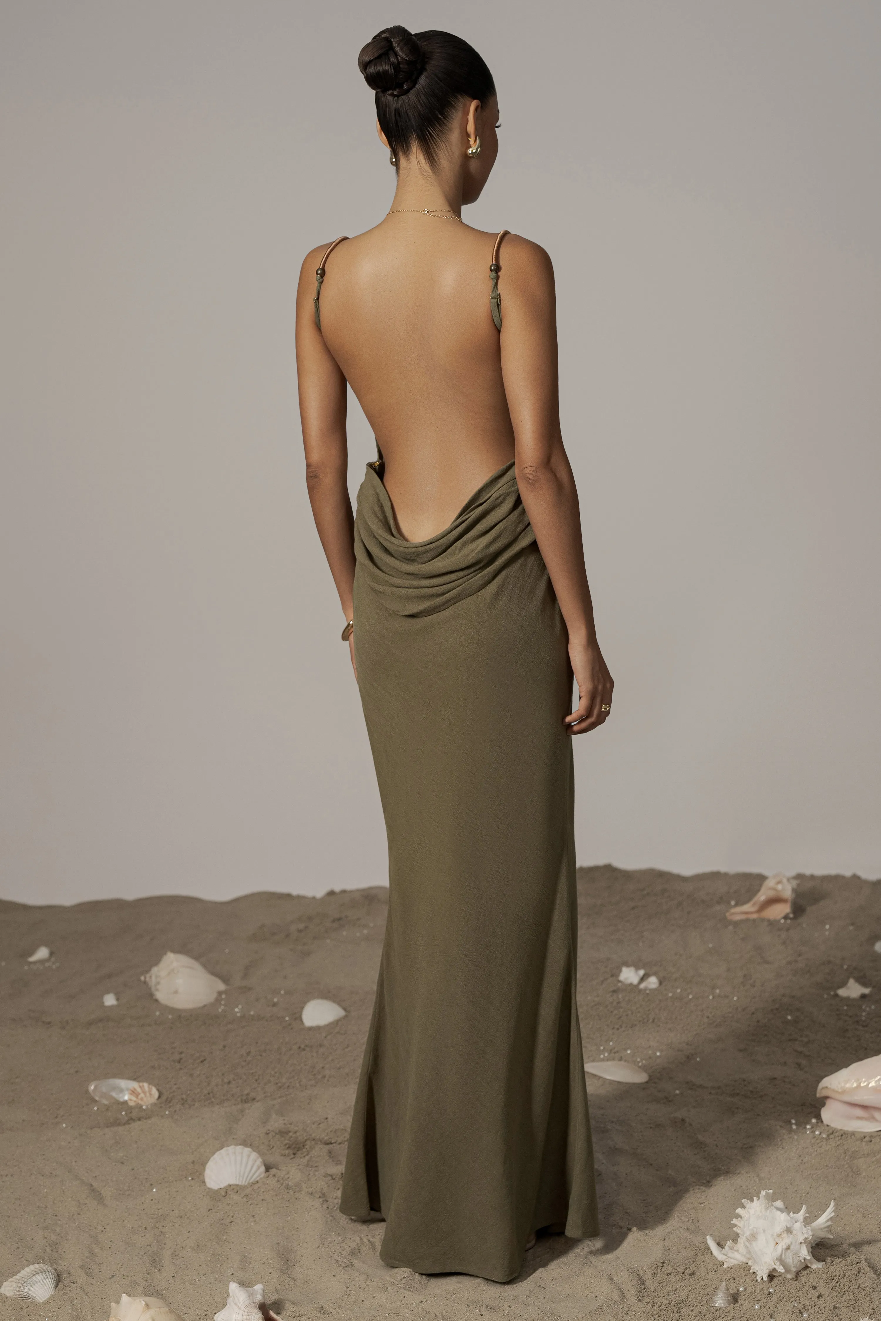 Olive Getaway Linen Maxi Dress sold by JLUXLABEL