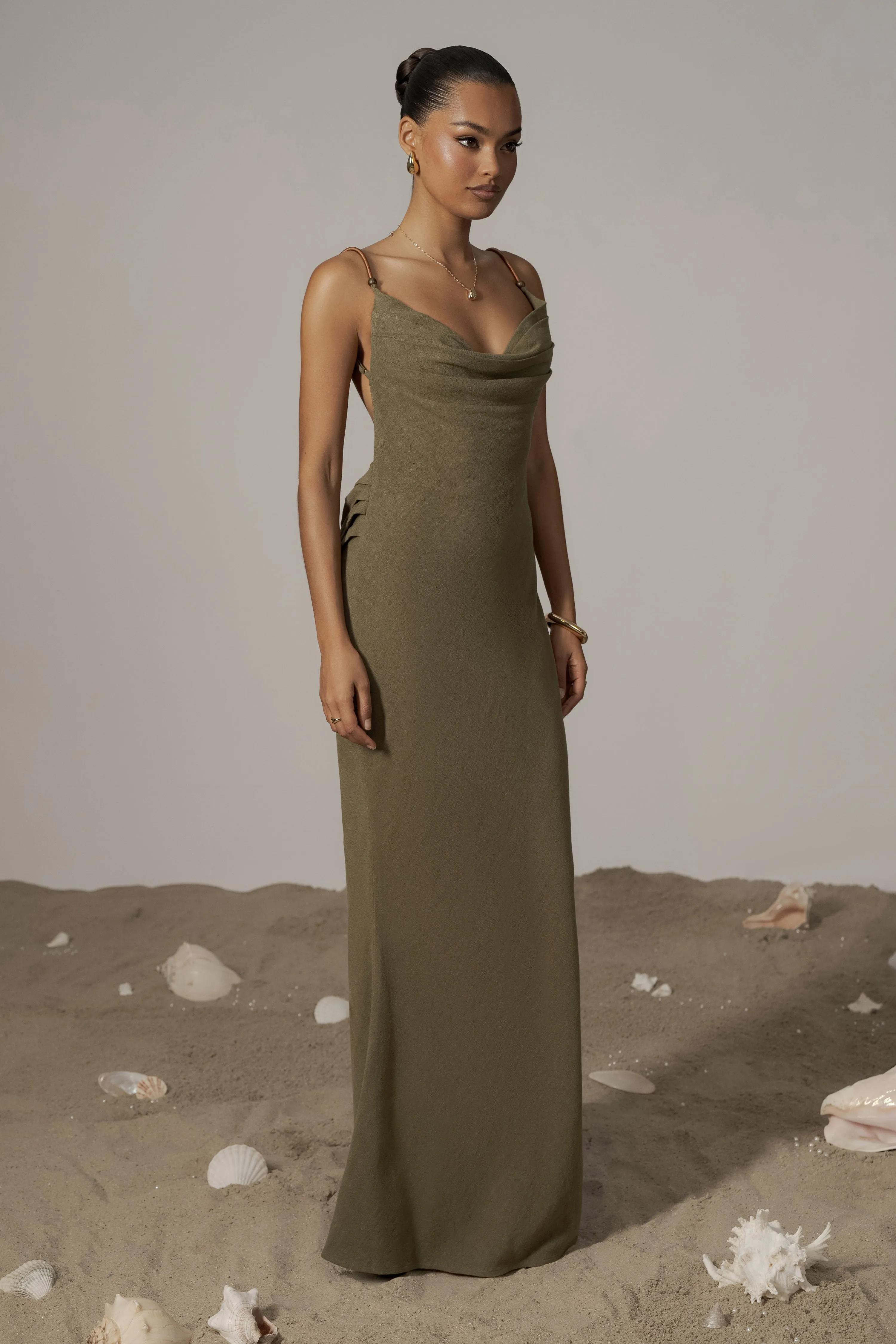 Olive Getaway Linen Maxi Dress sold by JLUXLABEL product image thumbnail 5