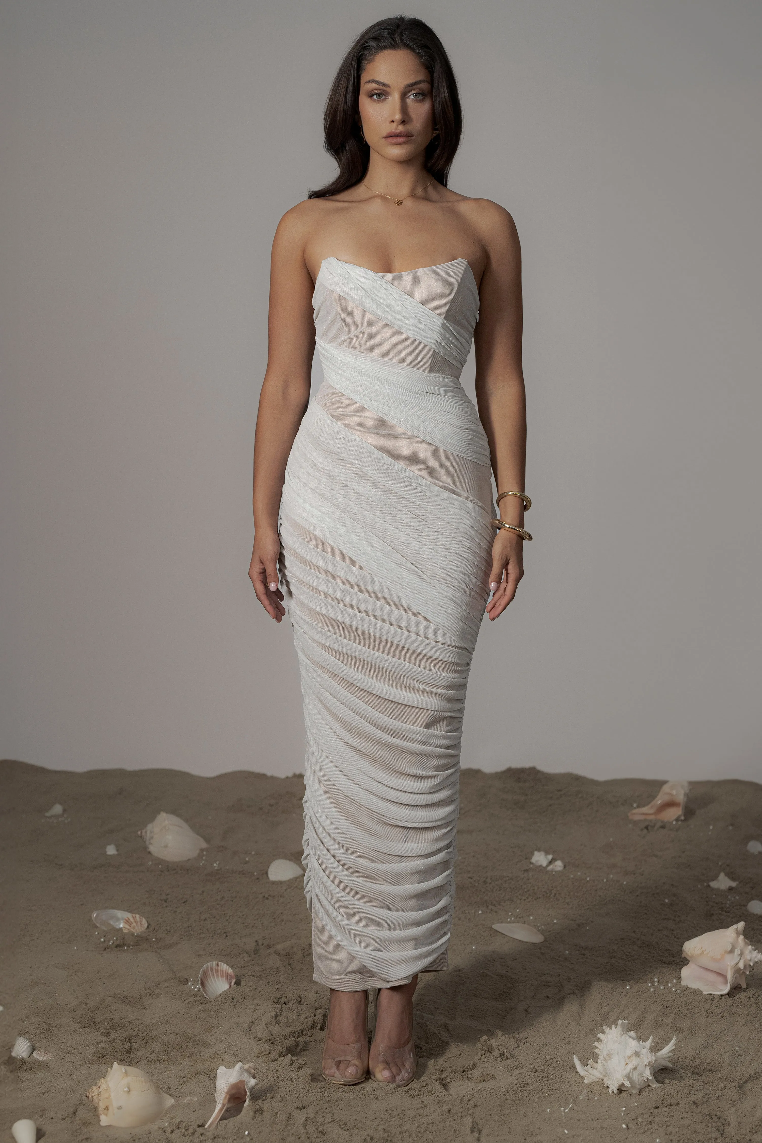 Ivory Catalina Lurex Knit Maxi Dress sold by JLUXLABEL