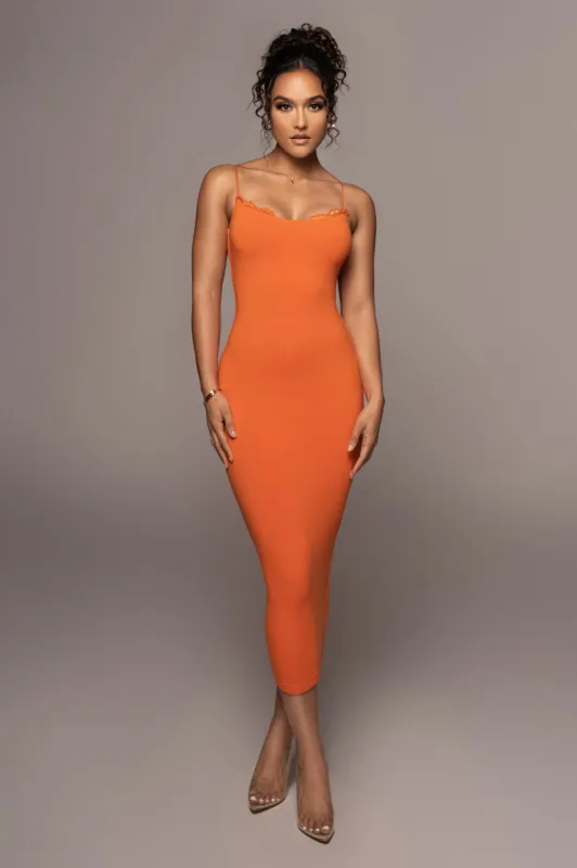 Orange Colette Midi Dress sold by JLUXLABEL