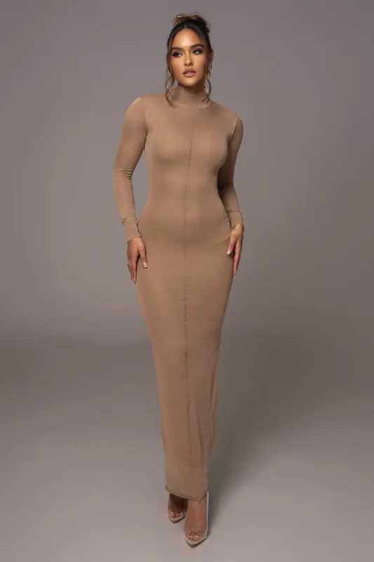 Camel Fame Mock Neck Maxi Dress sold by JLUXLABEL