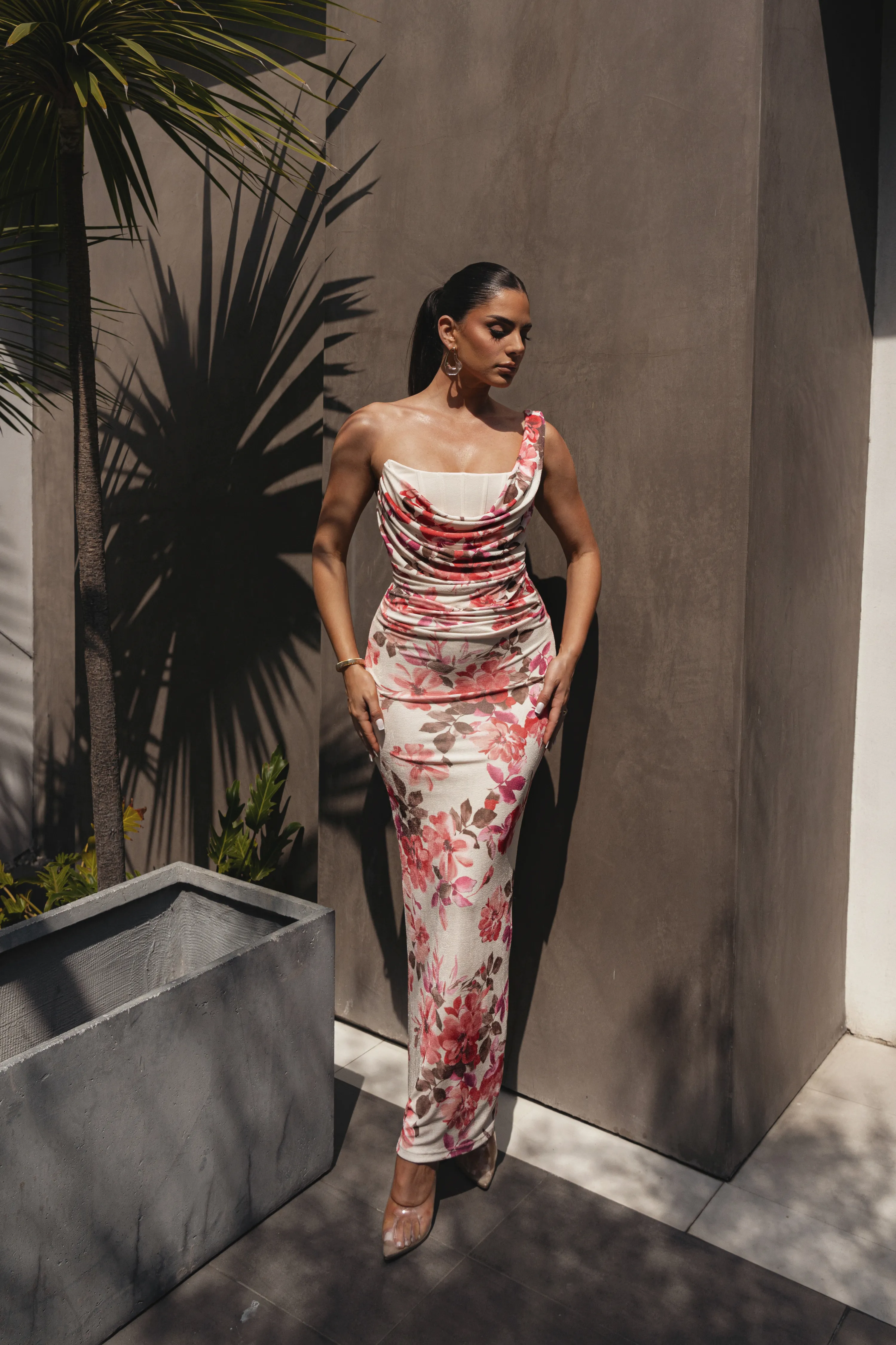 Ivory Floral Georgiana One Shoulder Maxi Dress sold by JLUXLABEL product image thumbnail 2