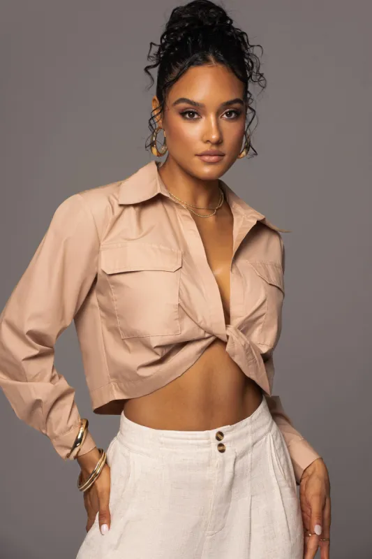 Beige Castella Twist Front Top sold by JLUXLABEL