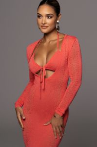 Coral Look This Way Midi Dress sold by JLUXLABEL