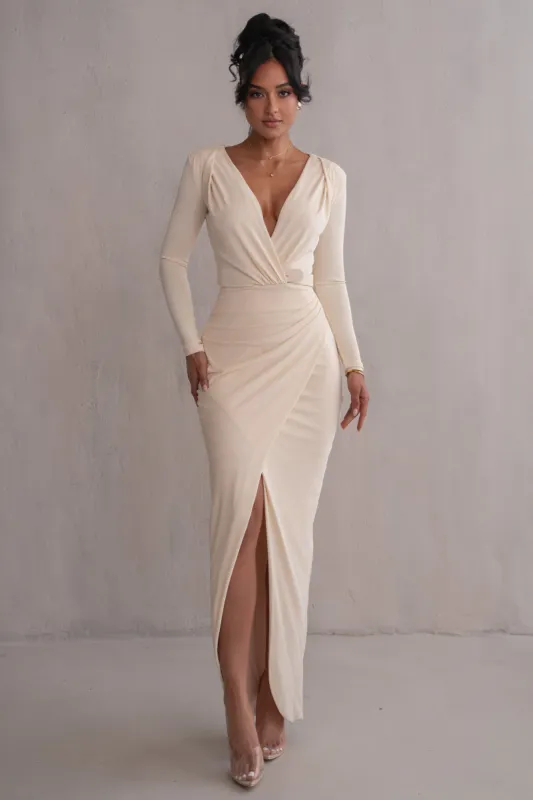 Ivory Jamie Plunge Maxi Dress sold by JLUXLABEL