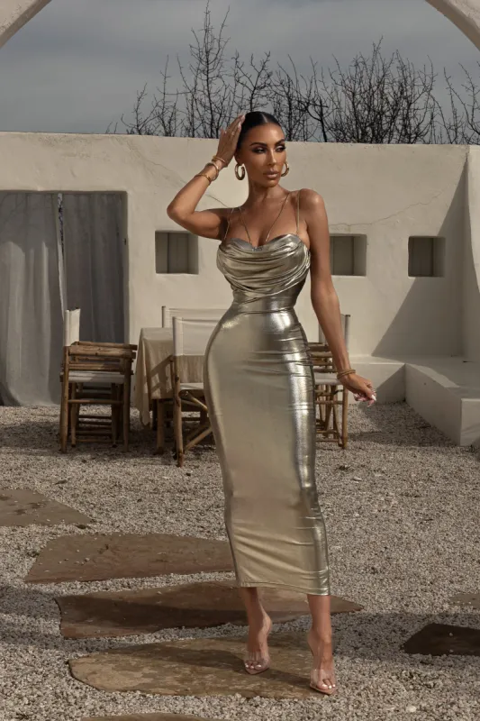 Light Gold Visions Of You Midi Dress sold by JLUXLABEL