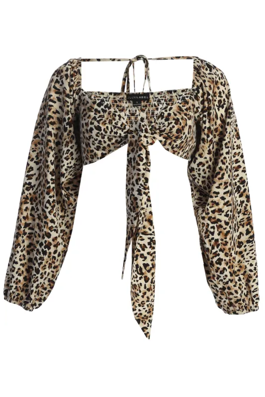 Cheetah Behati Front Tie Top sold by JLUXLABEL