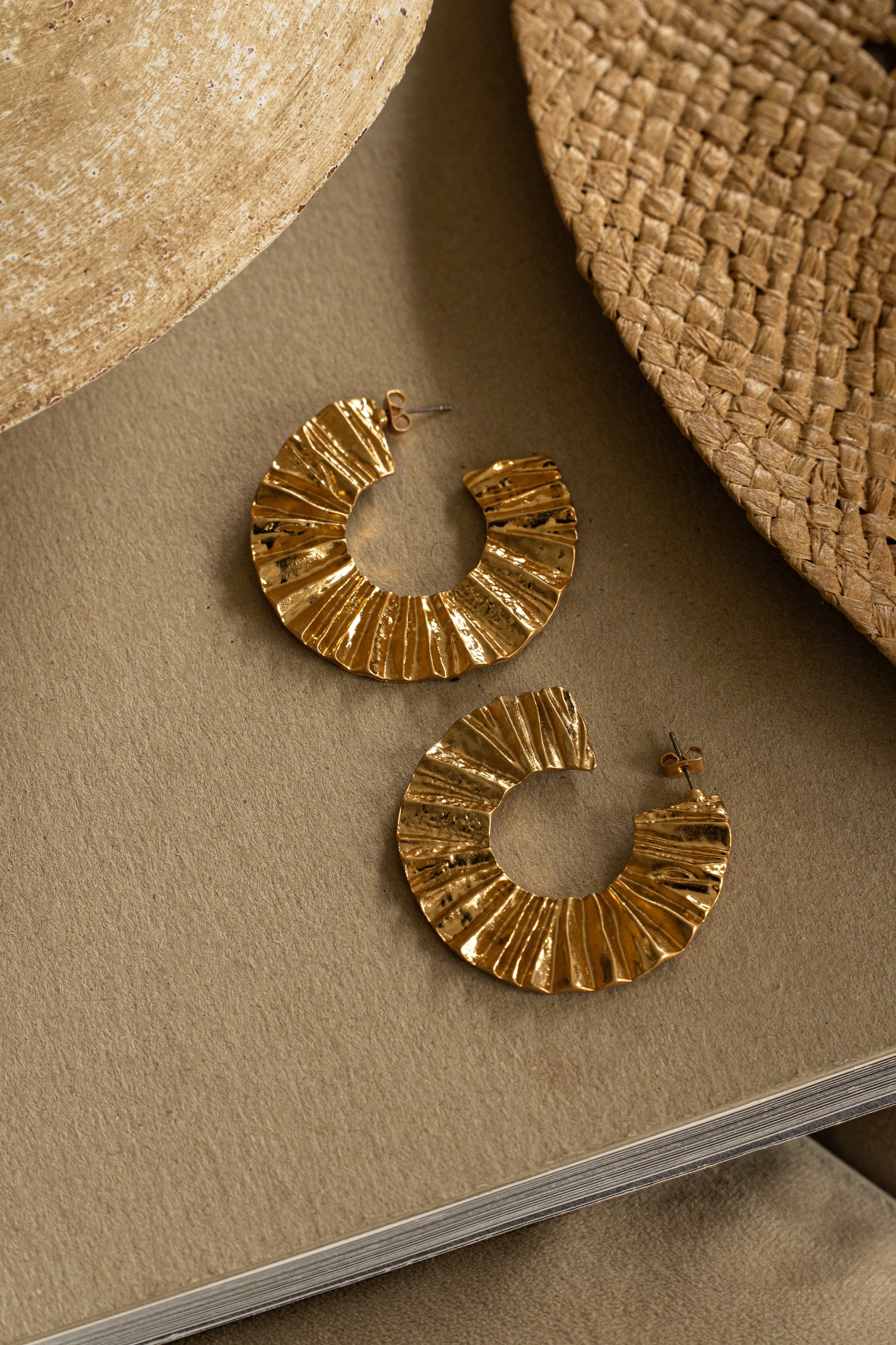 Gold Atlas Textured Hoop Earrings sold by JLUXLABEL product image thumbnail 3