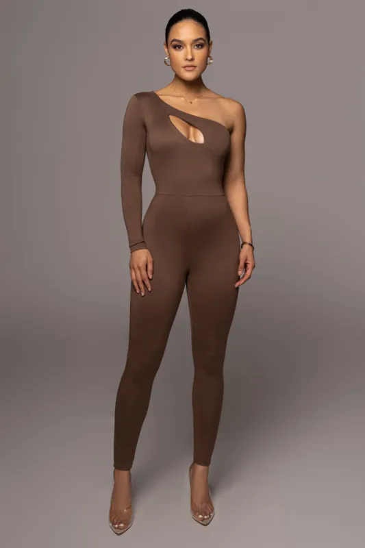Chocolate Saika Keyhole Jumpsuit sold by JLUXLABEL