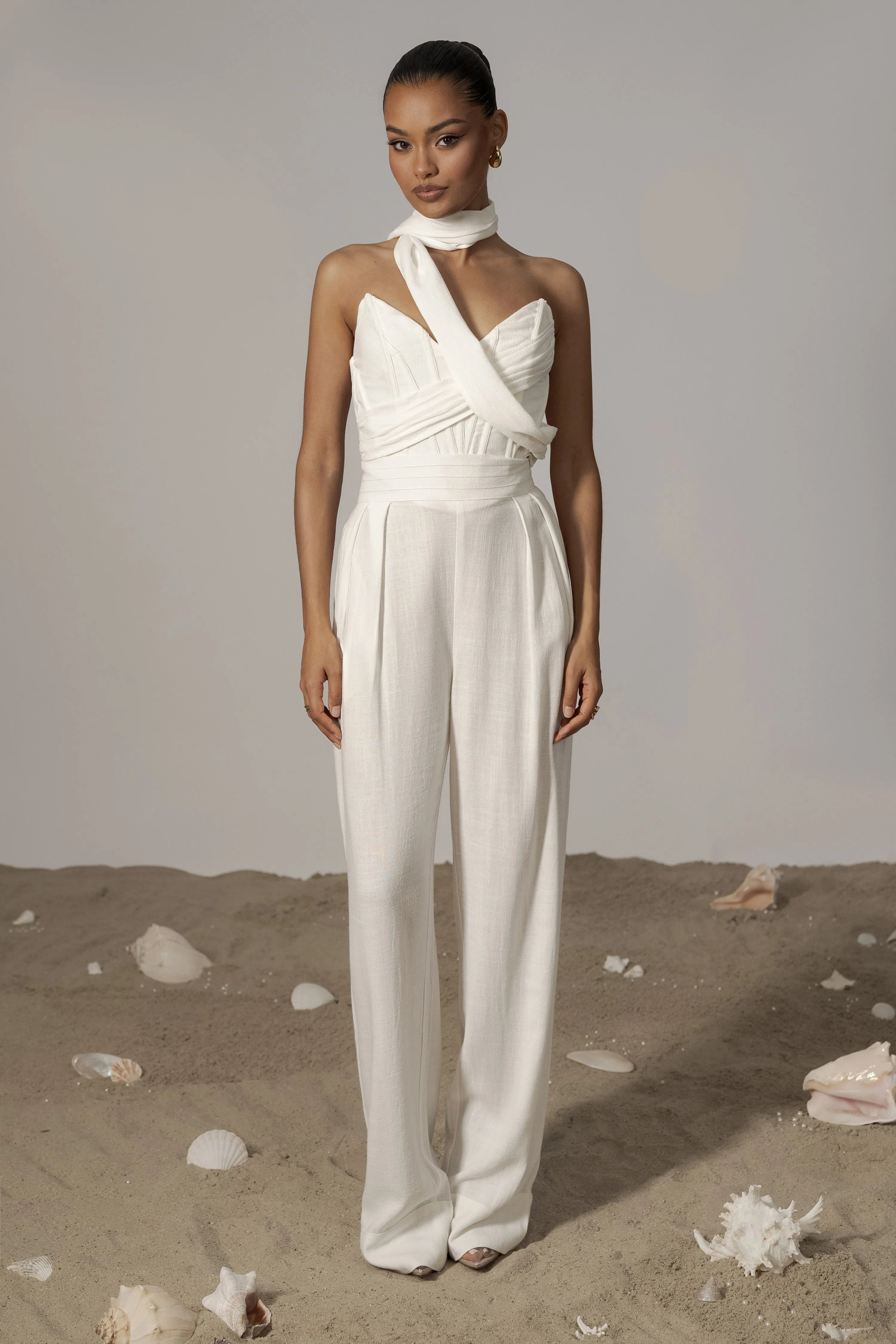 Ivory Villa Views Linen Trousers sold by JLUXLABEL