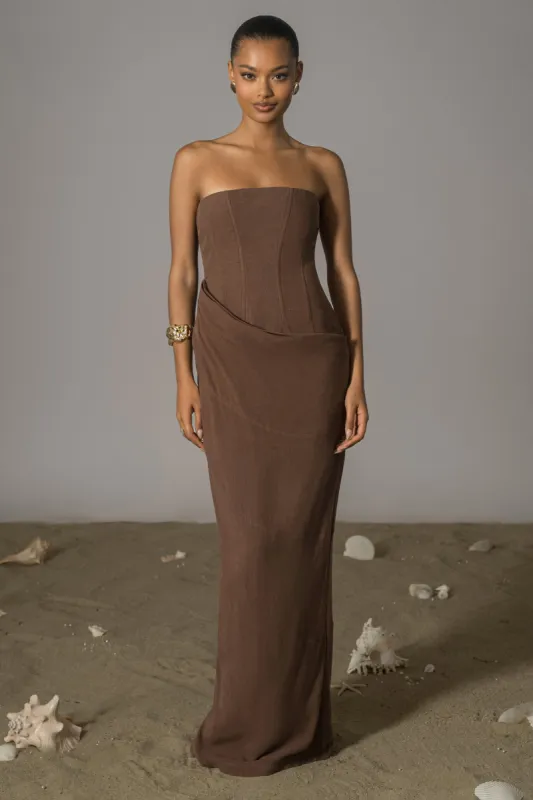 Chocolate Journey Linen Maxi Dress sold by JLUXLABEL