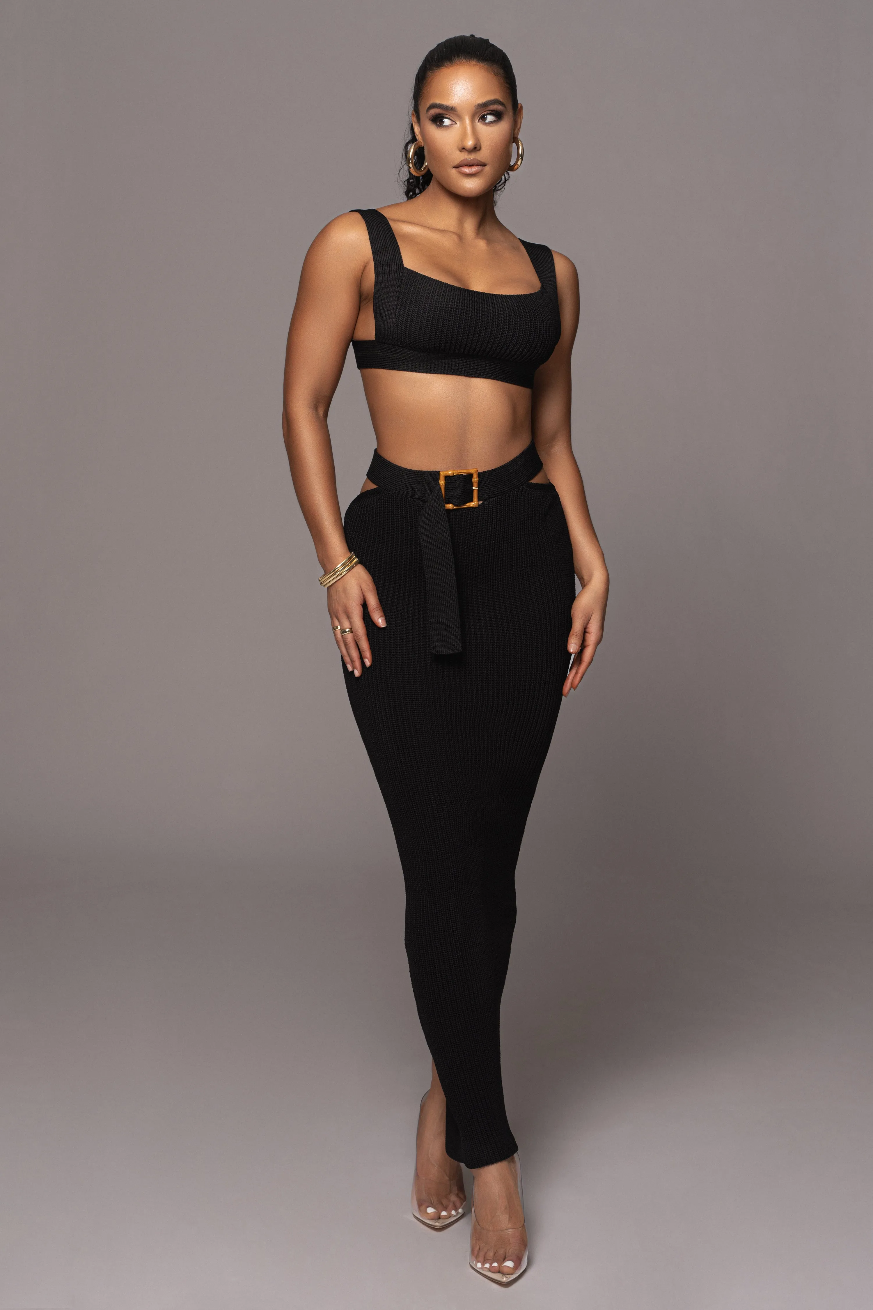 Black Nikole Ribbed Skirt Set sold by JLUXLABEL