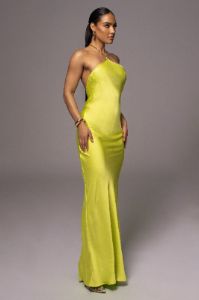 Neon Lime Novara Halter Maxi Dress sold by JLUXLABEL