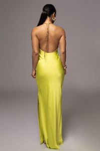 Neon Lime Novara Halter Maxi Dress sold by JLUXLABEL