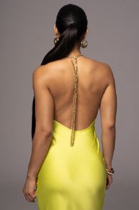 Neon Lime Novara Halter Maxi Dress sold by JLUXLABEL