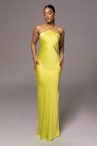 Neon Lime Novara Halter Maxi Dress sold by JLUXLABEL