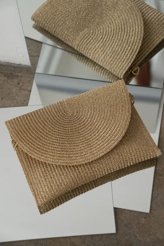 Gold Chloe Woven Clutch sold by JLUXLABEL