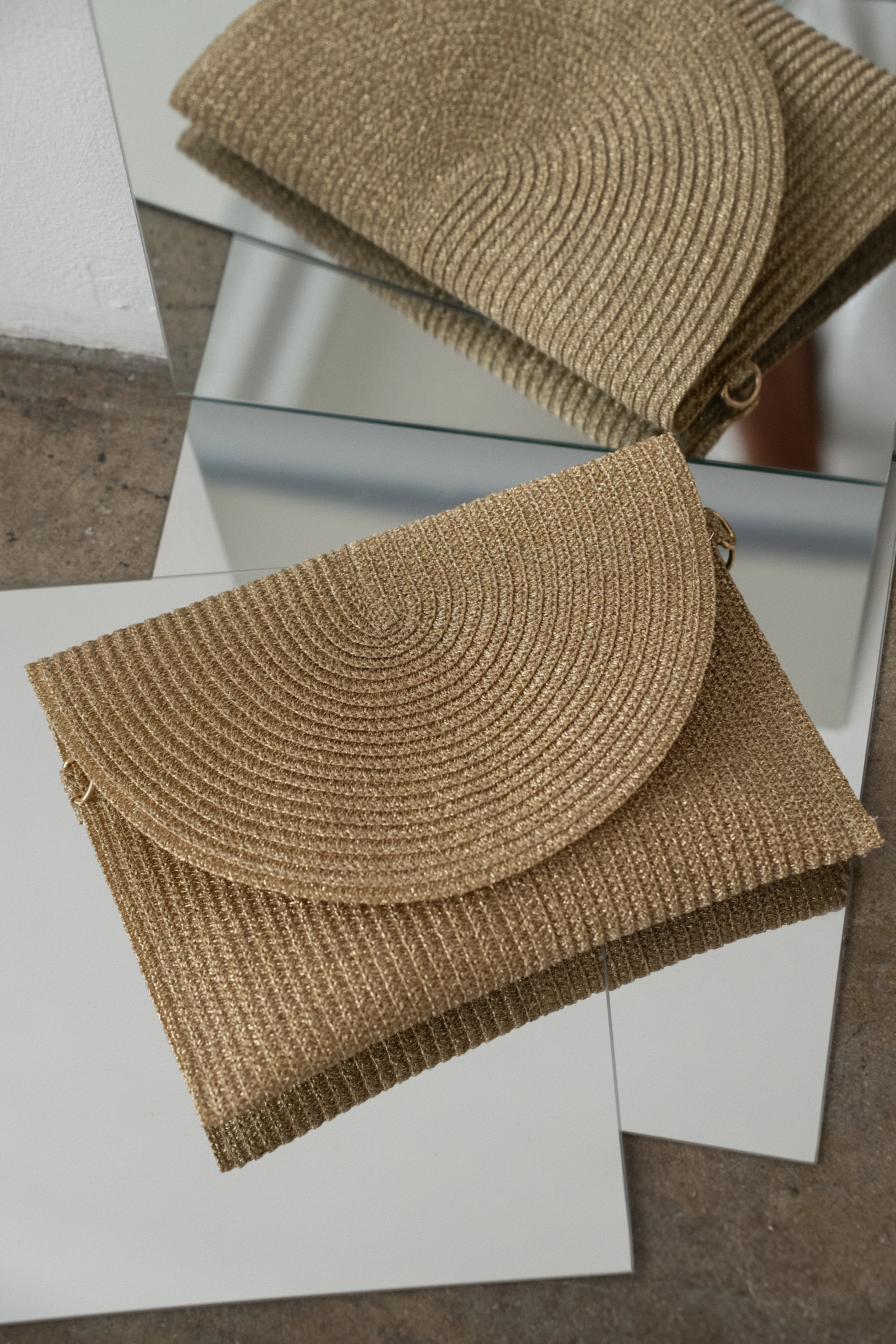 Gold Chloe Woven Clutch sold by JLUXLABEL