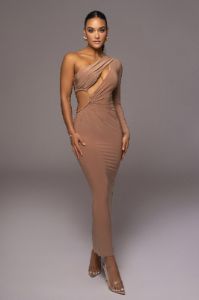 Almond Jorgia Keyhole Dress sold by JLUXLABEL