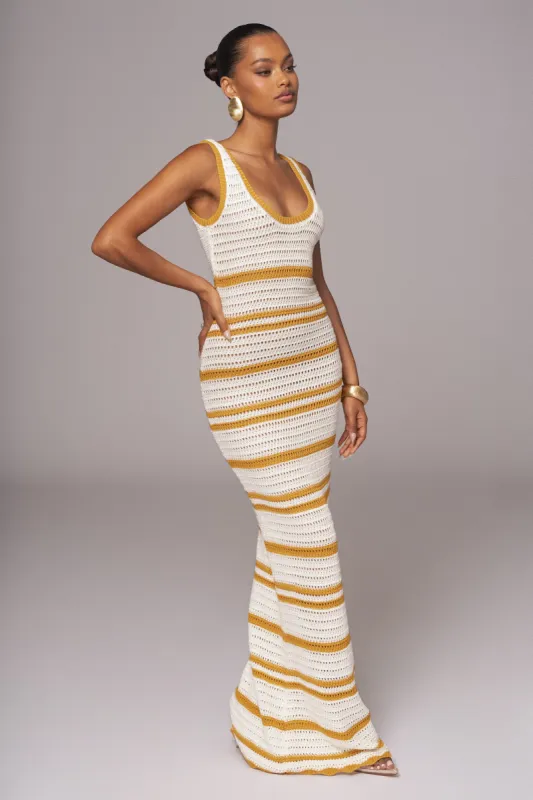 Ivory/Yellow Destiny Knit Maxi Dress sold by JLUXLABEL