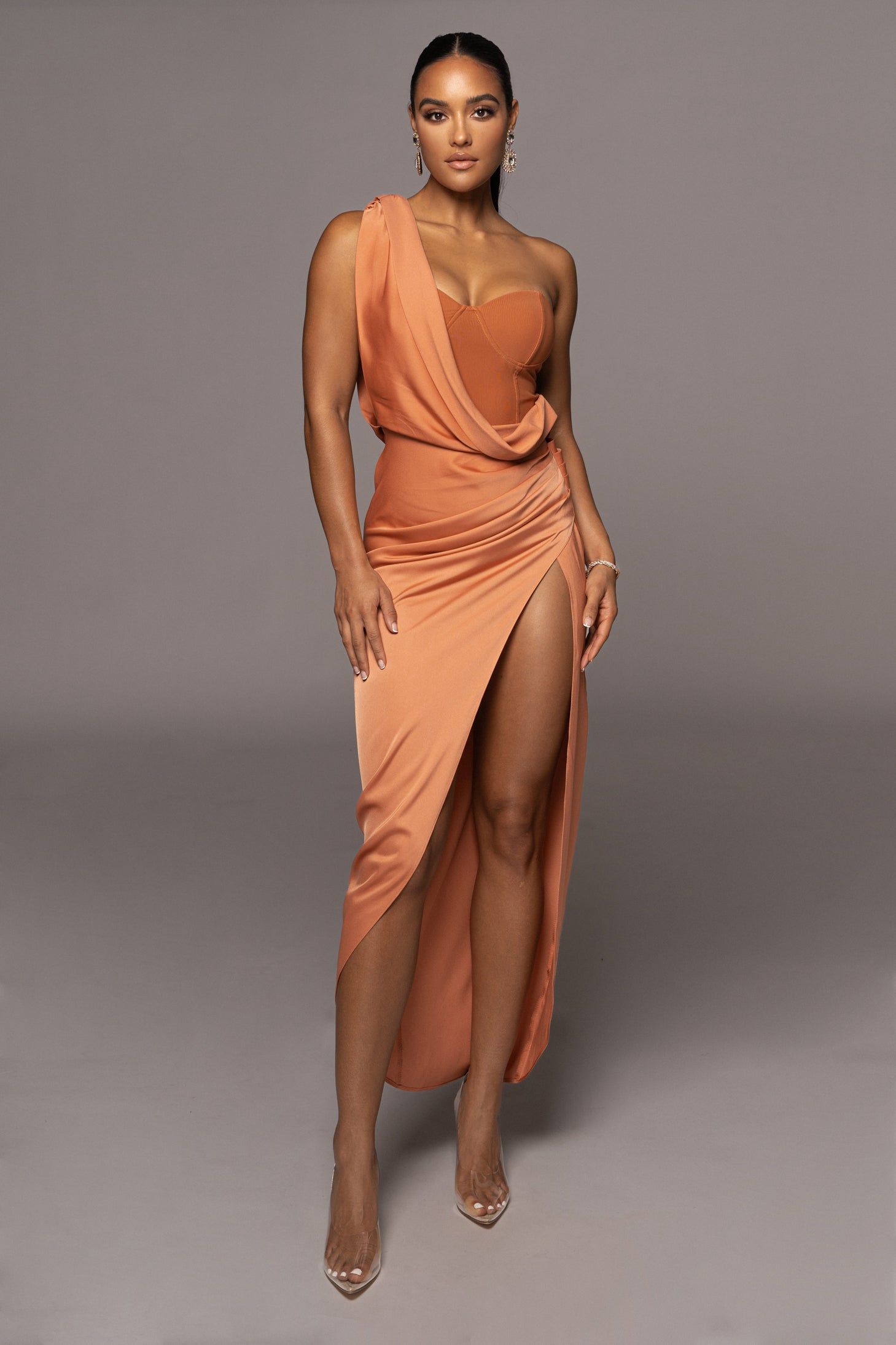 Caramel Kristiana Slit Dress sold by JLUXLABEL