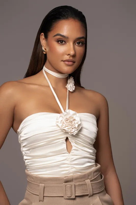 Ivory Rosette Halter Top sold by JLUXLABEL