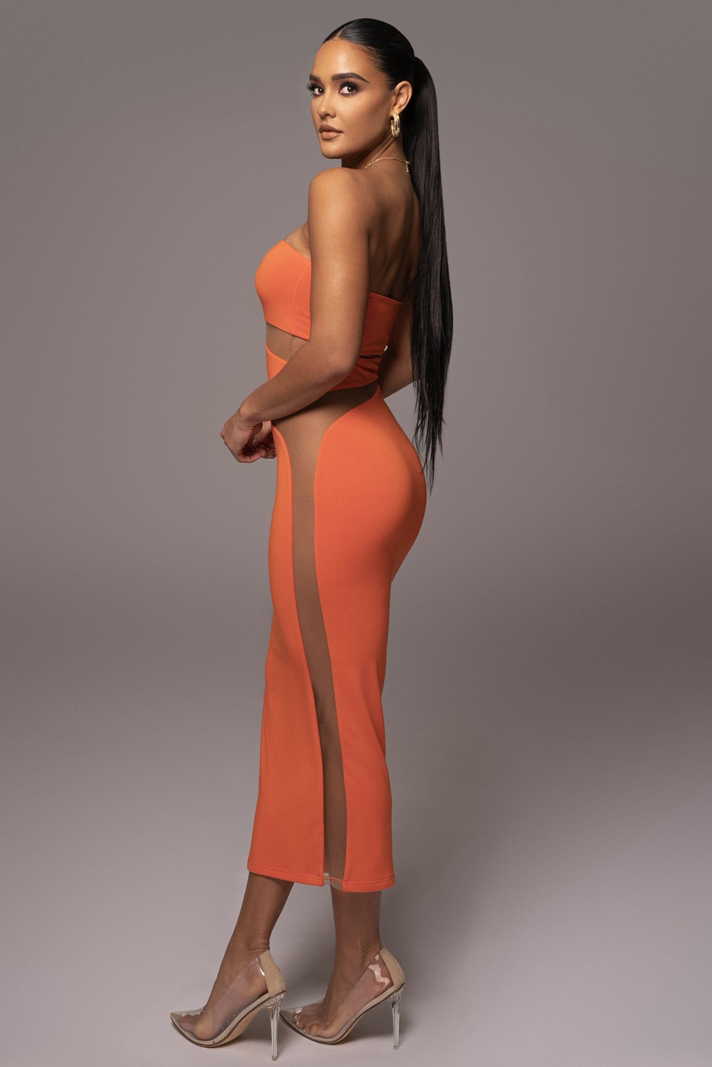 Orange Unpredictable Midi Dress sold by JLUXLABEL product image thumbnail 9